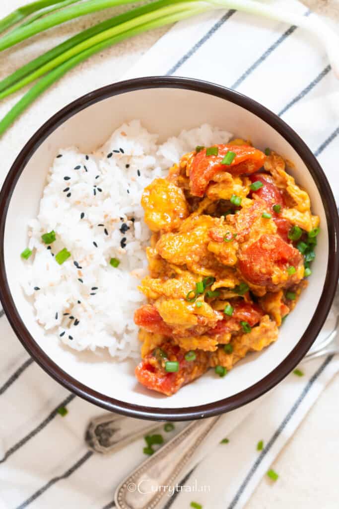 chinese tomato and egg stir fry with rice