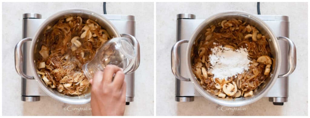 making of one pot onion pasta