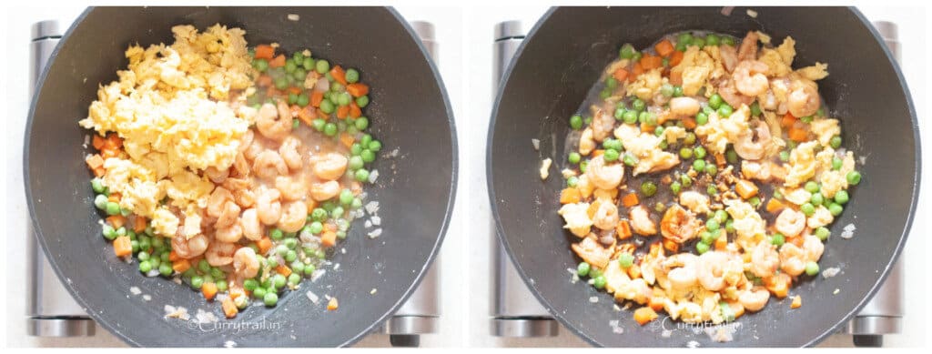 fried rice using shrimp in wok