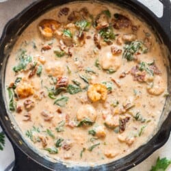 creamy shrimp in Tuscan sauce