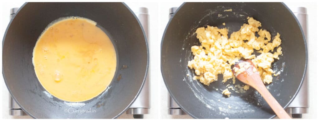picture collage of making scrambled eggs