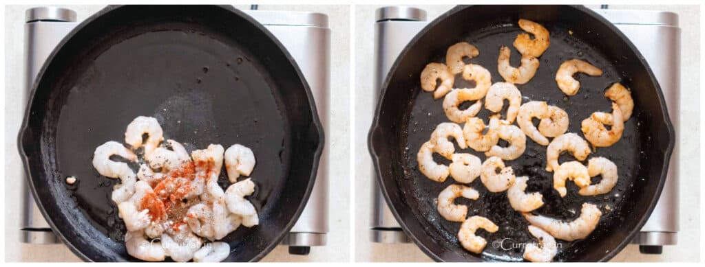 sauteing shrimp in cast iron pan