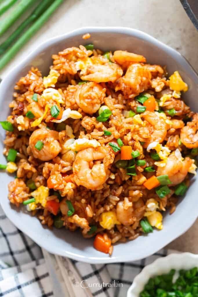 shrimp fried rice in bowl