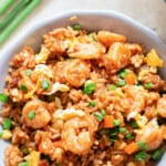 rice fried with shrimp with text