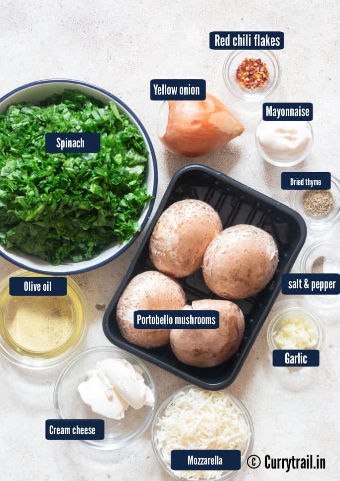 all ingredients for portobello stuffed mushrooms
