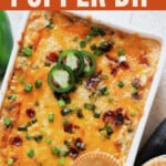 jalapeno popper dip with crackers with text overlay