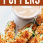 jalapeno poppers with panko breadcrumb topping with text