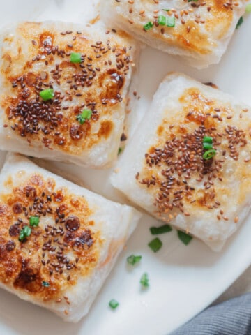 close up view of dumplings with rice paper