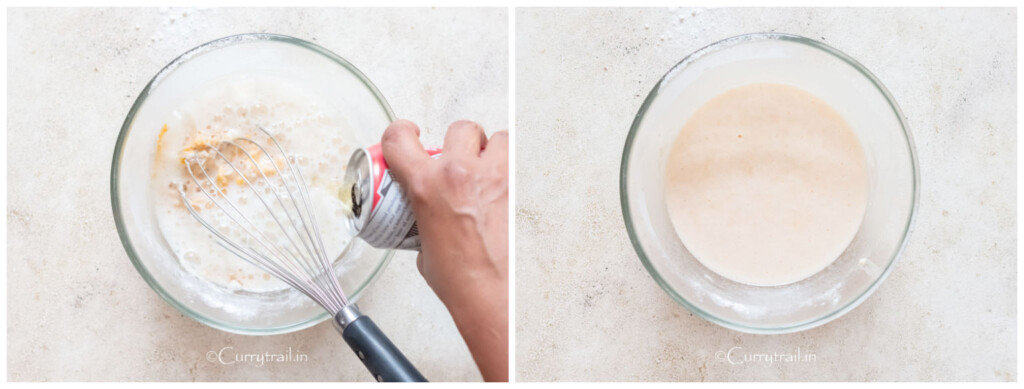 picture collage of making beer batter for frying jalapenos