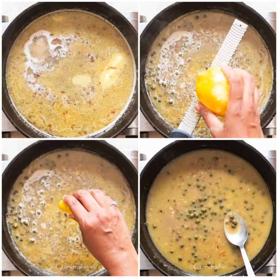 picture collage of cooking lemon butter capers sauce