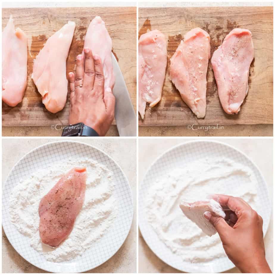 dredging chicken breasts in flour