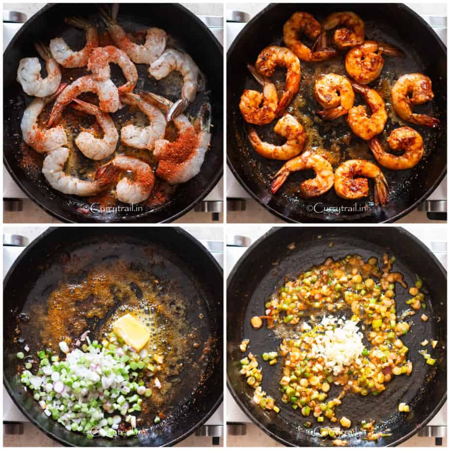 picture collage of making Cajun shrimp