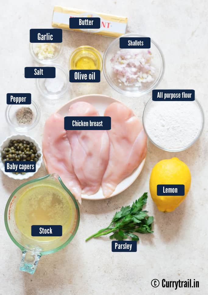 all ingredients for chicken piccata