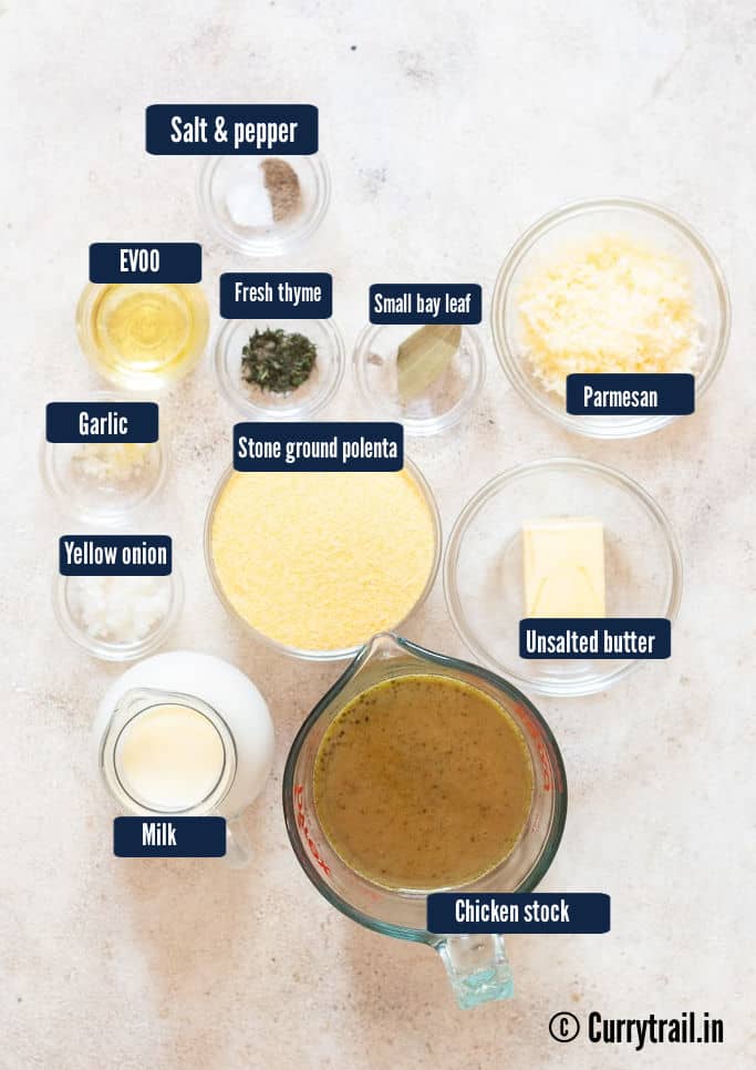 all ingredients for making creamy polenta