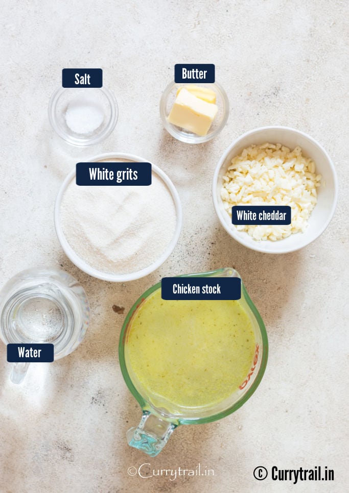 ingredients for white corn grits on a table.
