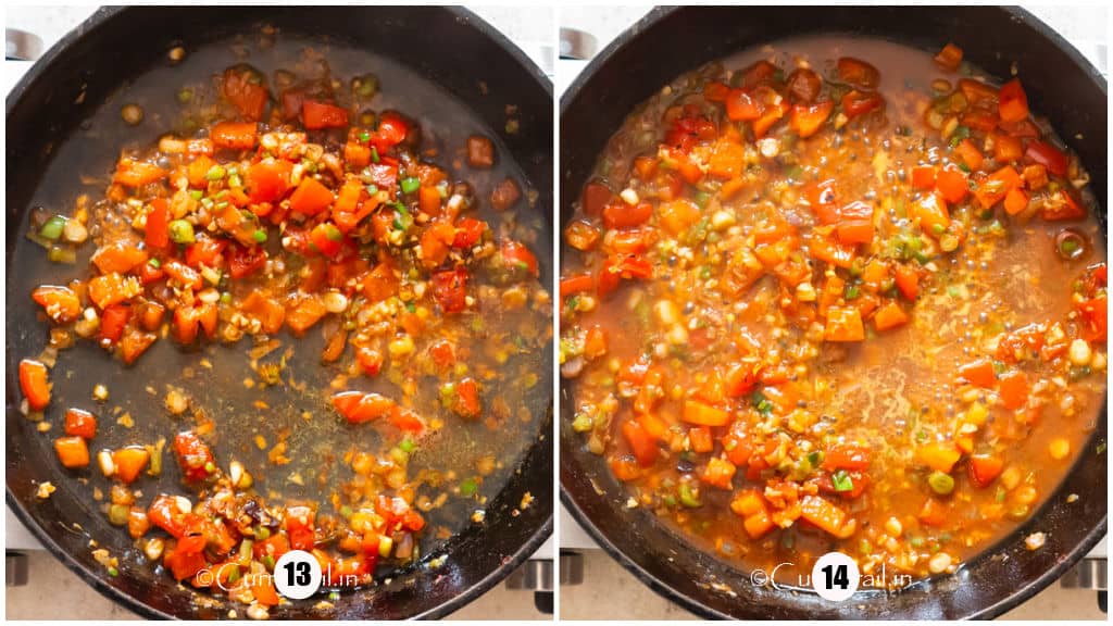 season for cajun shrimp for grits cooking in a cast iron pan.