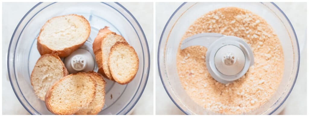 picture collage of making homemade bread crumbs