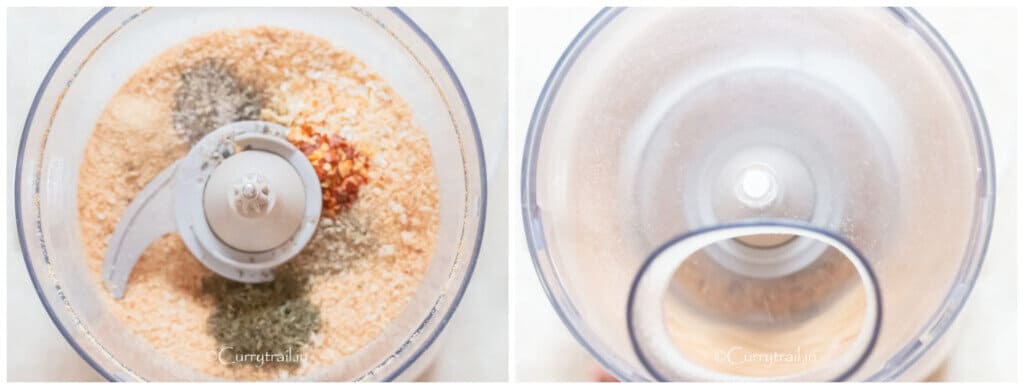 picture collage of making homemade bread crumbs