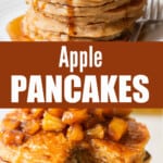stacks of apple pancakes with cinnamon apple toppings
