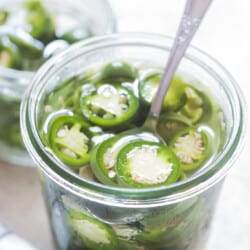 pickled jalapenos in glass jar