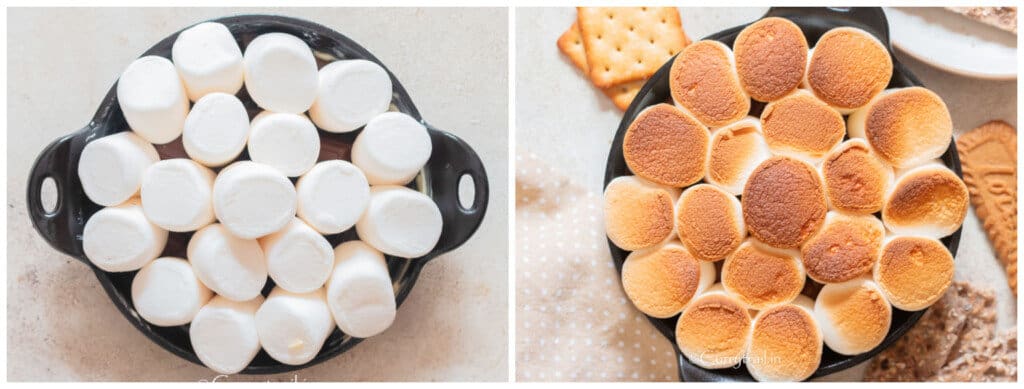 picture collage of making dip with marshmallows