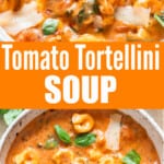 tomato soup with tortellini in bowl