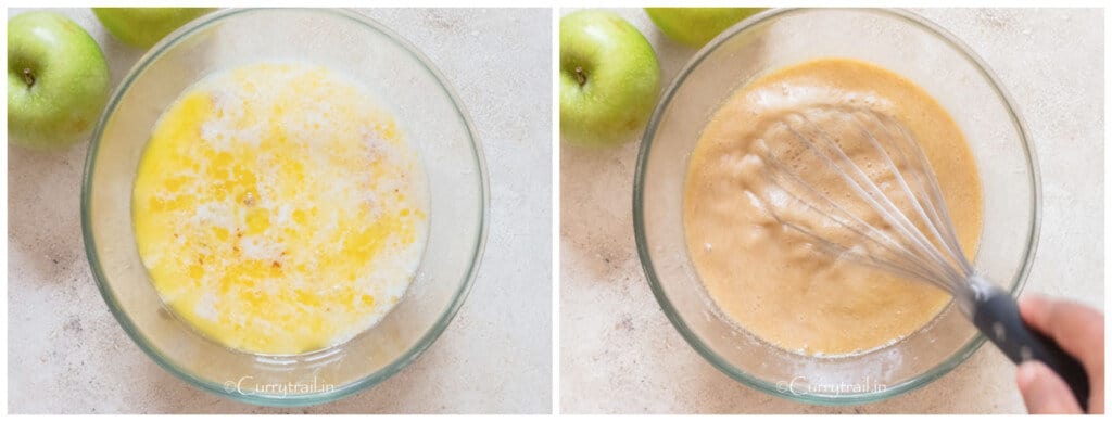 making wet ingredients for pancake