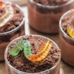 Halloween dirt cups with text