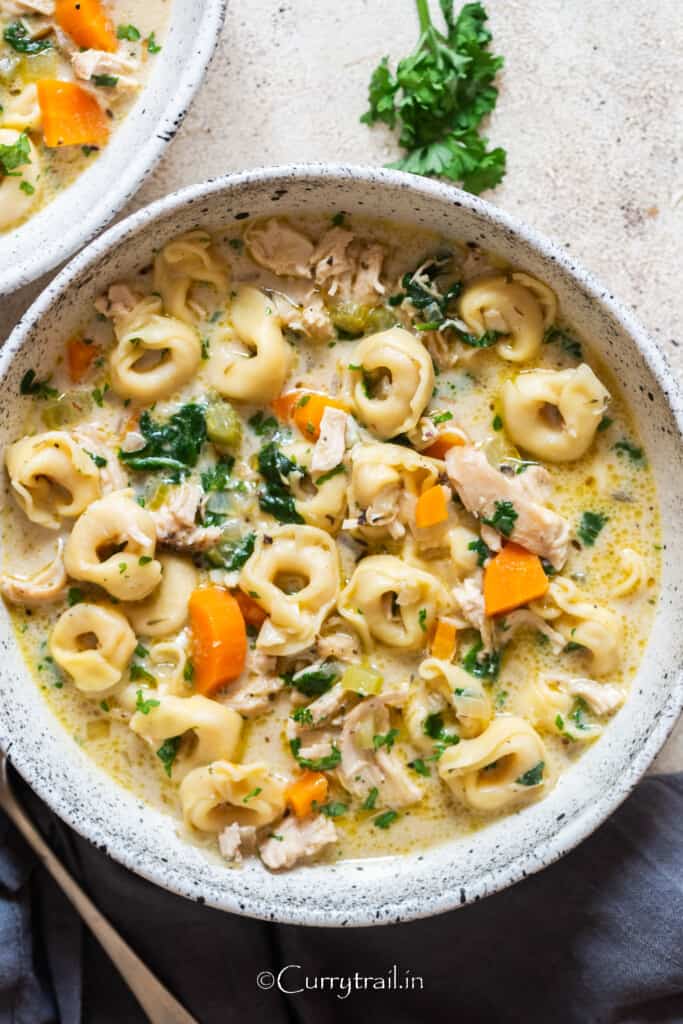 bowl of chicken tortellini soup