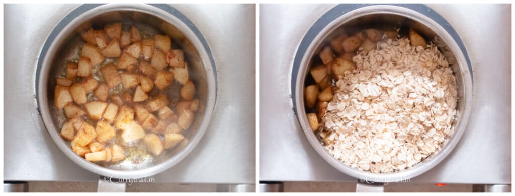 cooking oatmeal in saucepan