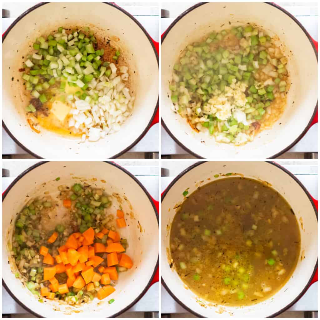 picture collage of making tortellini soup with chicken