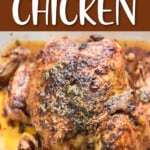 whole chicken cooked in instant pot with spices, herbs and butter.