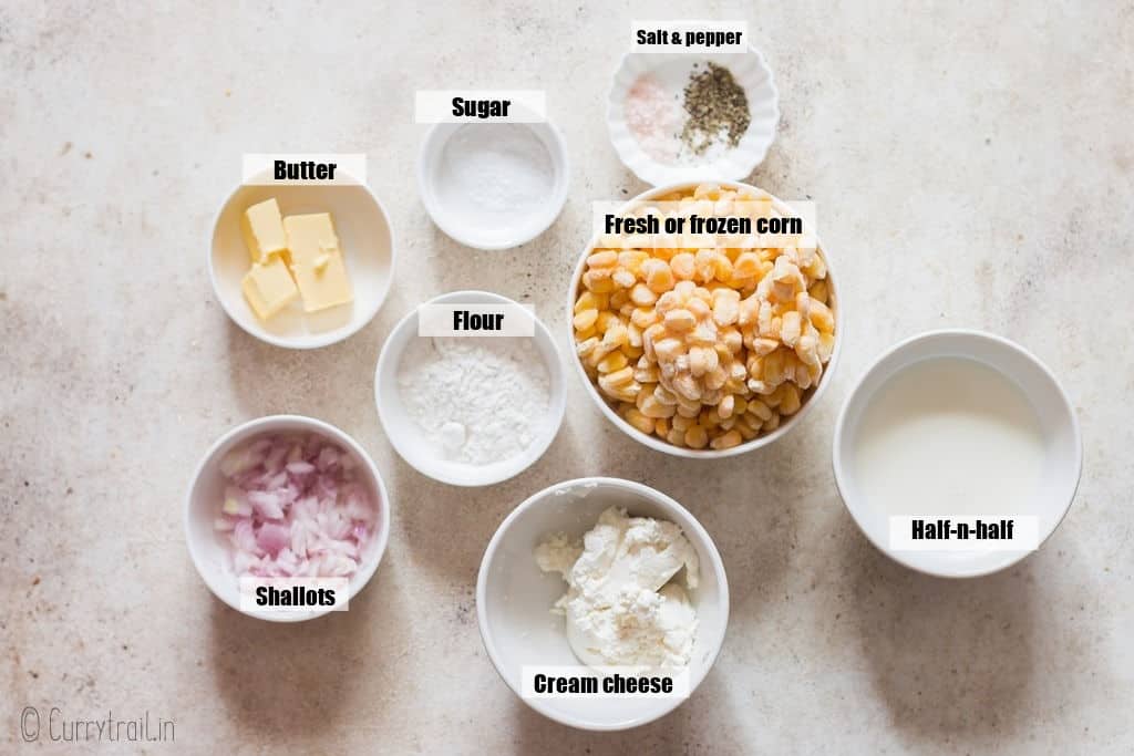 all the ingredients for creamed corn on a table.