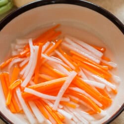 pickled carrot and daikon in a bowl.