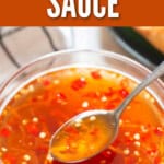 Vietnamese dipping sauce in a bowl with text on top.