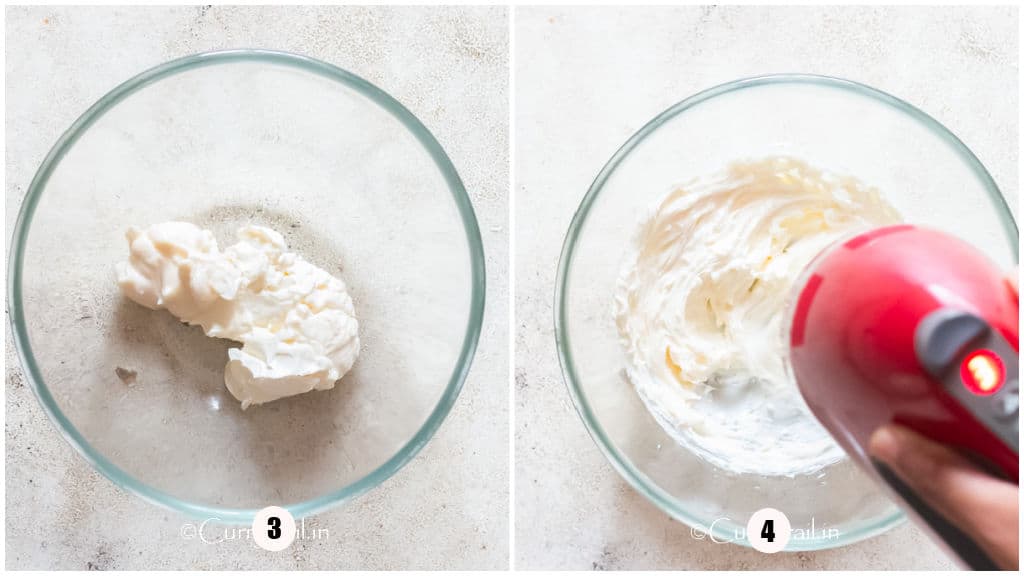 picture collage of making cream cheese filling.