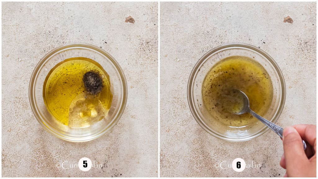 picture collage of making salad dressing for cucumber dill salad.