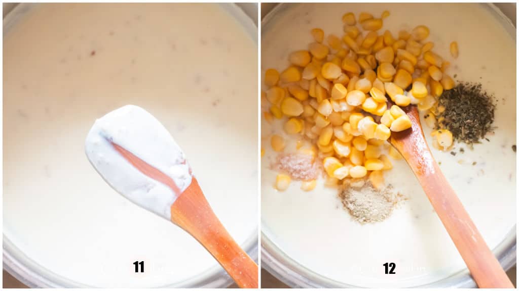 picture collage of cooking cream sauce in a pot.
