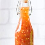 sweet chili sauce in a glass jar.