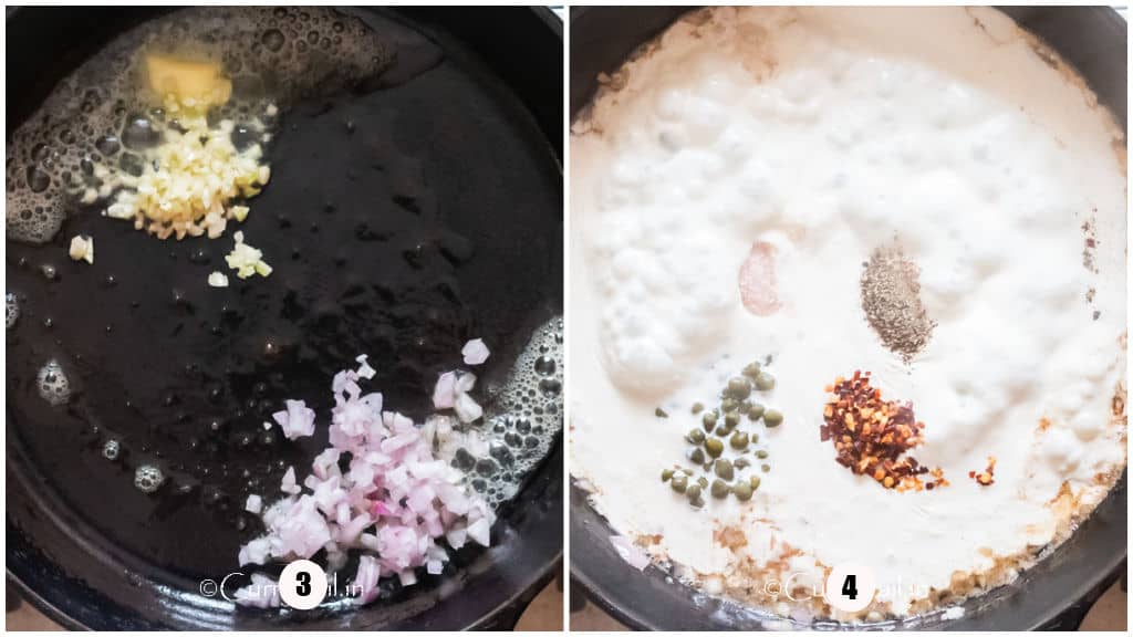 collage of making aromats and cream sauce.