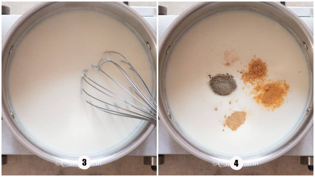 making creamy sauce in a pot.