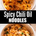 garlic spicy chili oil noodles in a bowl.