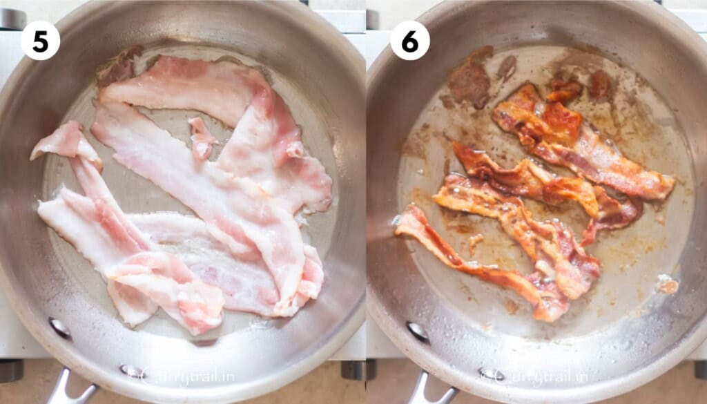 collage of cooking crispy bacon.