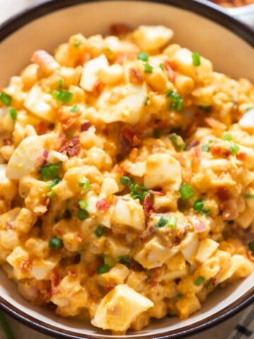 pasta salad with deviled eggs filling.