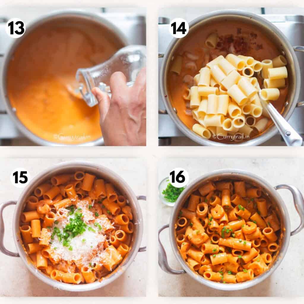 collage picture showing pasta tossed in creamy gochujang sauce.