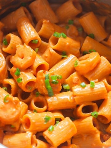 rigatoni pasta in creamy gochujang sauce.
