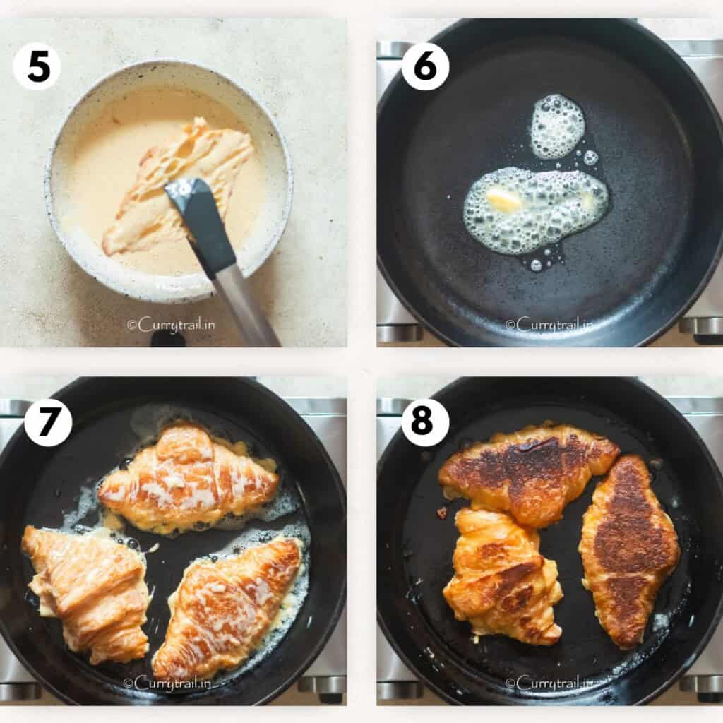 cooking buttery croissant in a pan.