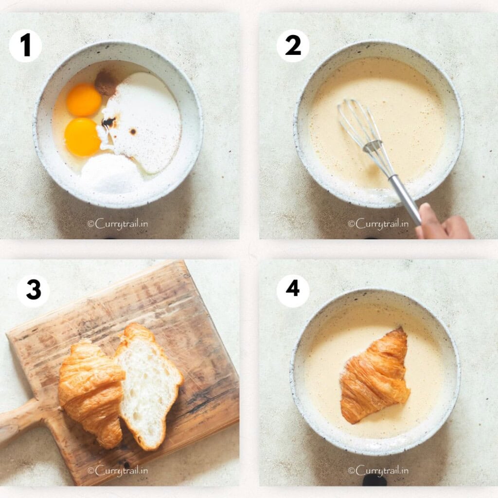 making egg custard for buttery French toast.