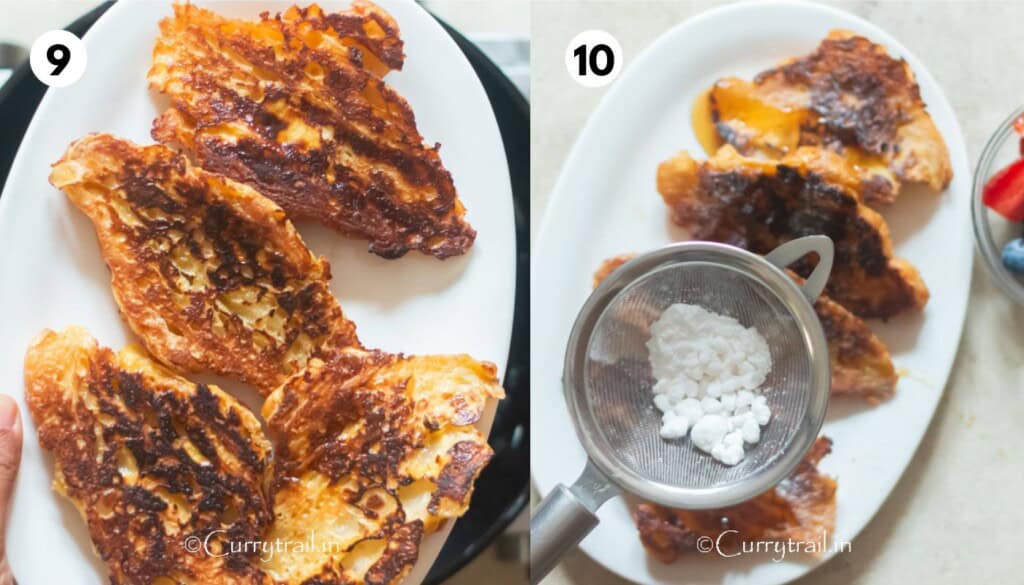 adding topping for croissant French toast.