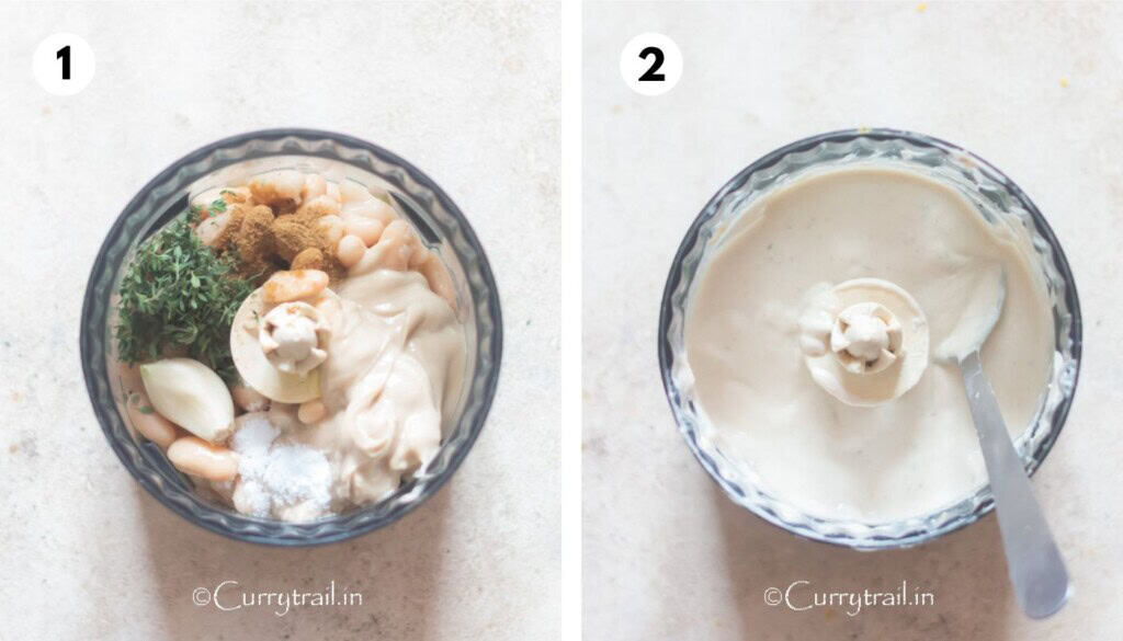 picture collage of blending canned white bean.